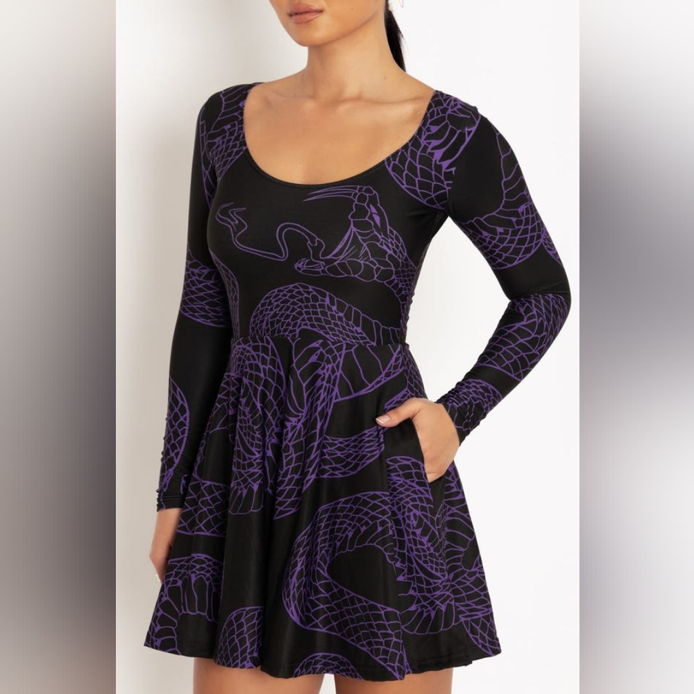 Blackmilk Venomous Purple Toastie Long Sleeve Skater Dress - Limited